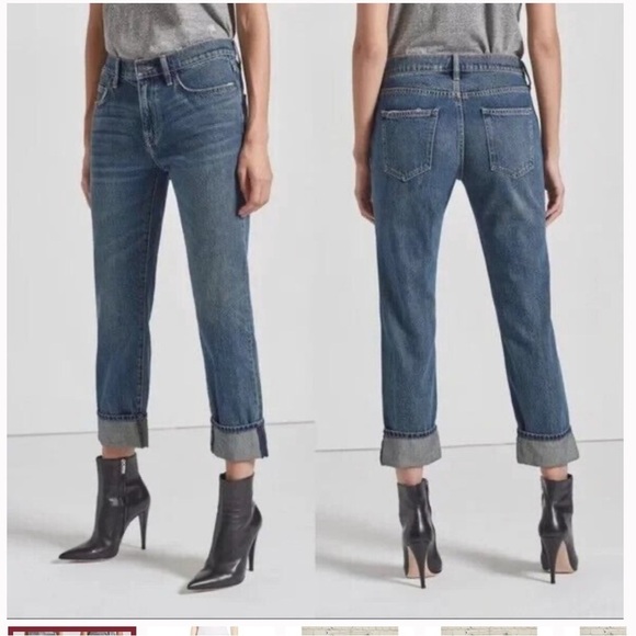 Current/Elliott The Fling Cropped Boyfriend Jeans Dark Size 25 NWT New - Picture 2 of 14